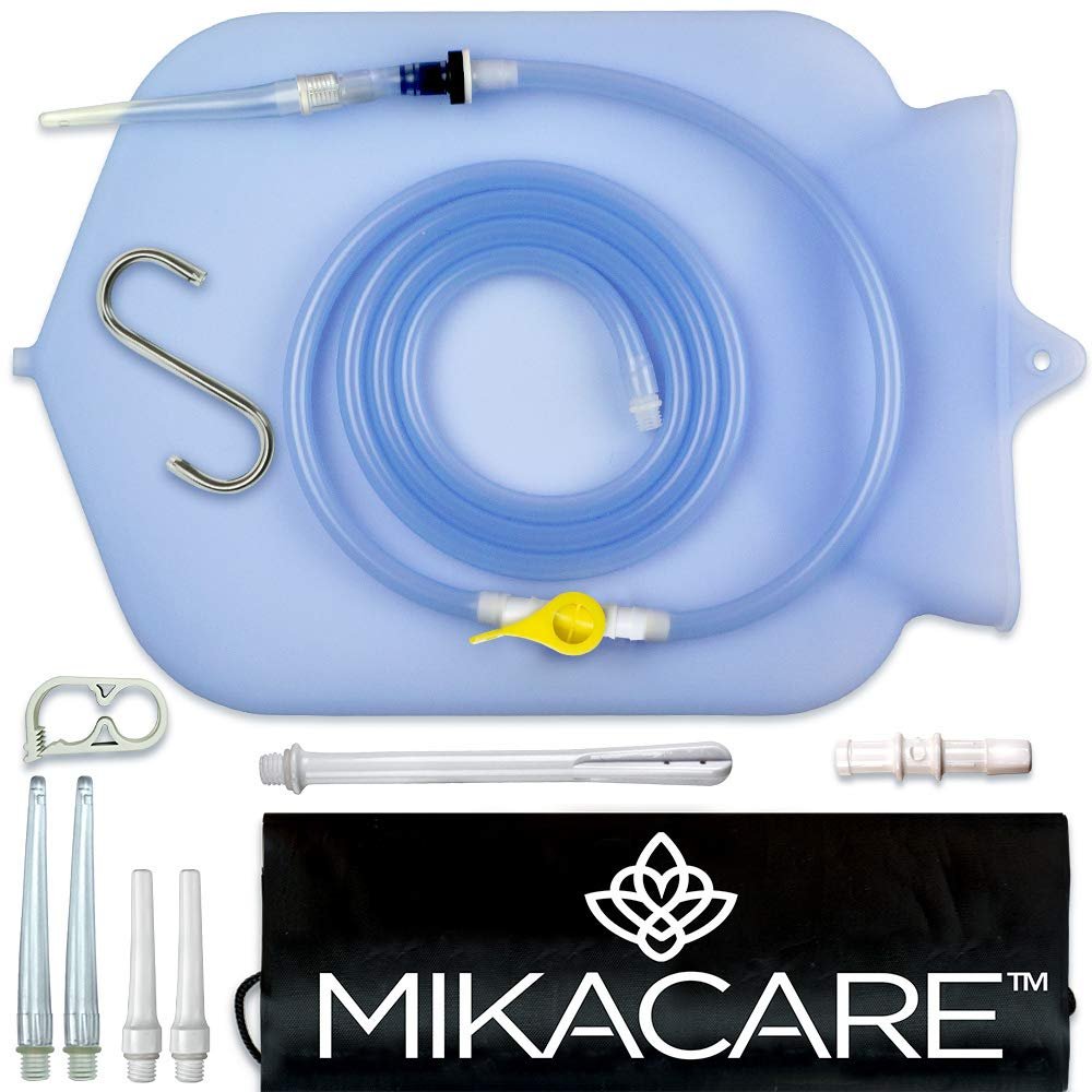 Mikacare Enema Bag Kit Clear Non-Toxic Silicone. for Coffee and Water Colon Cleanse. 6 Foot Long Hose, BPA and Phthalates Free, 6 Tips 4 Quart