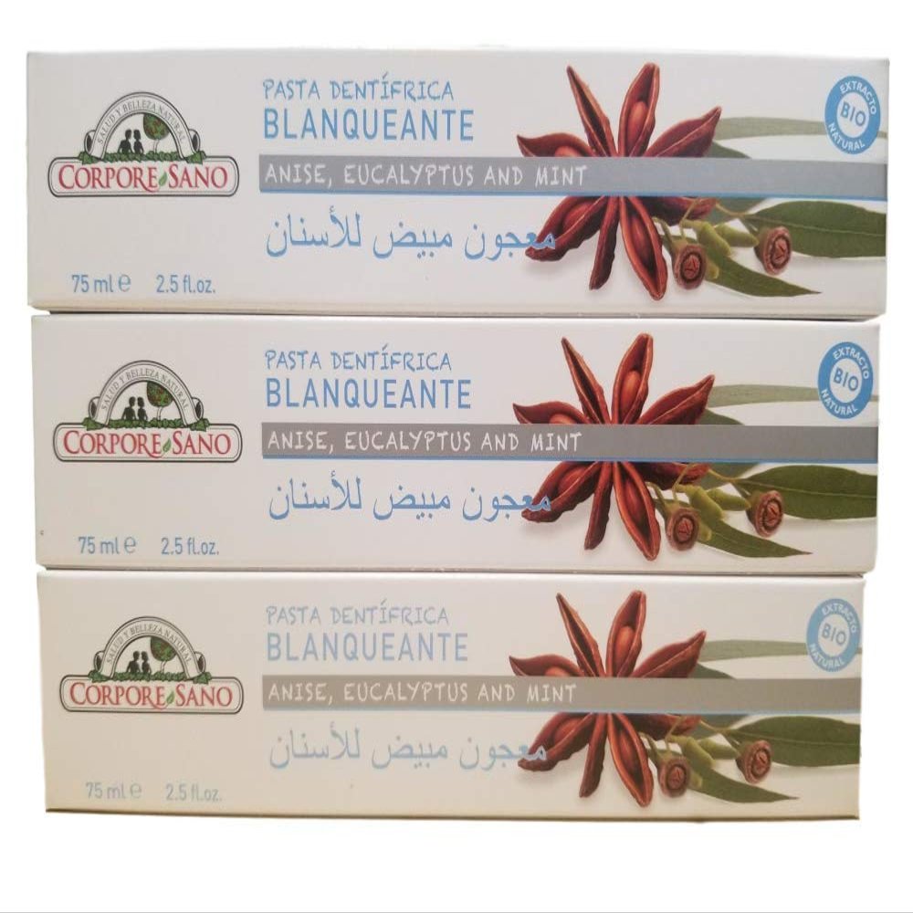 (3-Pack) Corpore Sano Whitening Toothpaste- BIO Natural Extract-ANISE, EUCALYPTUS & MINT-75 ml/2.5 fl oz
