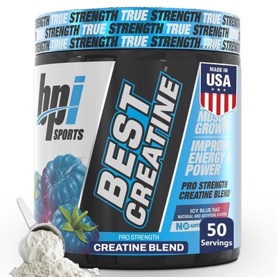 BPI Sports Best Creatine - Creatine Monohydrate Powder for Men & Women, Himalayan Salt - Strength, Pump, Endurance, Muscle Growth, Muscle Definition - No Bloat - Icy Blue Raz - 50 servings - 10.58 Oz