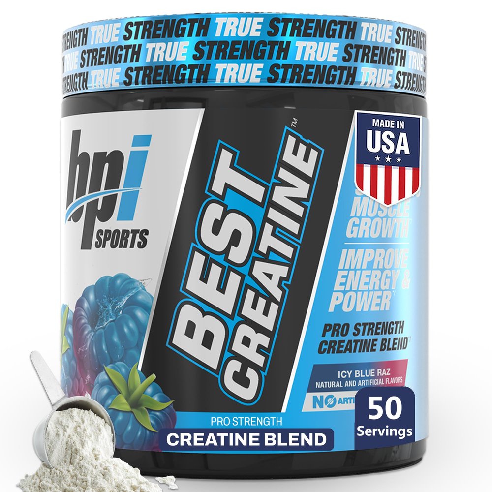 BPI Sports Best Creatine - Creatine Monohydrate Powder for Men & Women, Himalayan Salt - Strength, Pump, Endurance, Muscle Growth, Muscle Definition - No Bloat - Icy Blue Raz - 50 servings - 10.58 Oz