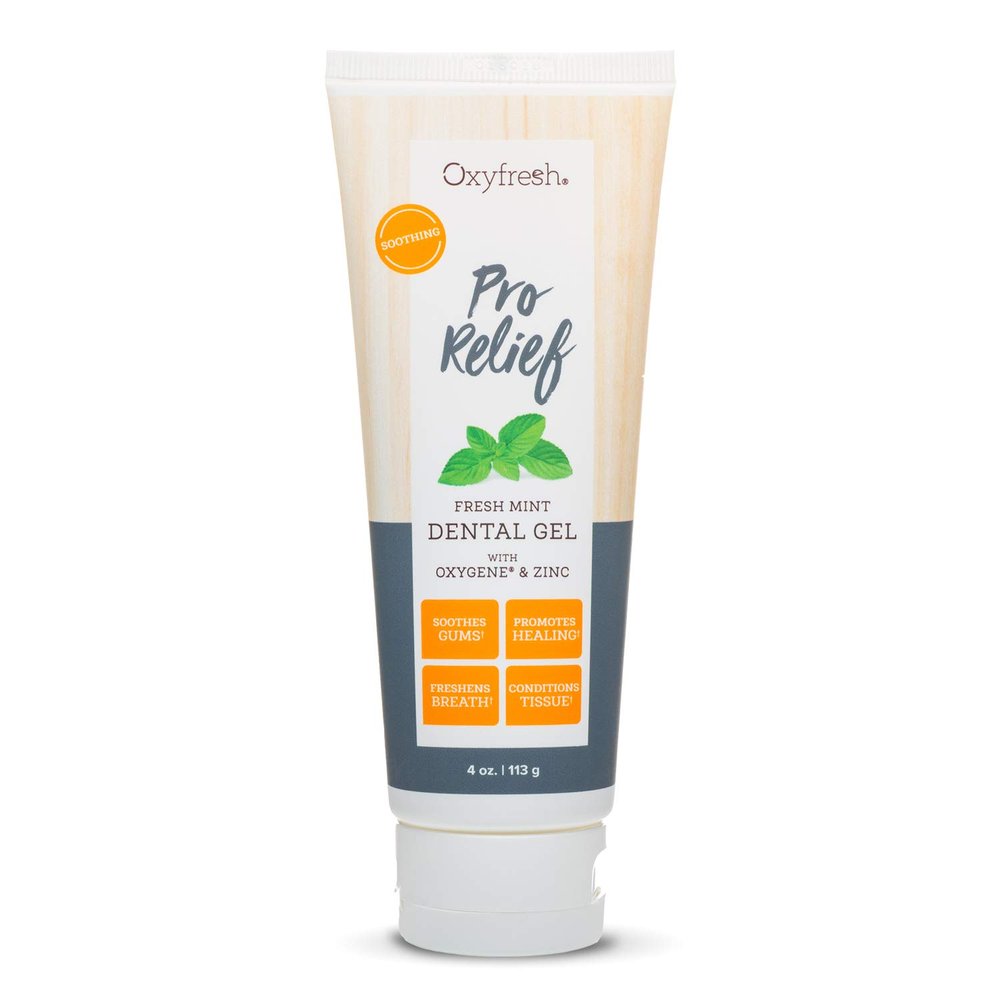 Oxyfresh Pro Relief Fluoride Free Dental Gel with Zinc and for Soothing Irritated Gums and Support Gum Health  Infused with Aloe Vera, Chamomile and Xylitol  Dentist Recommended - 4 oz