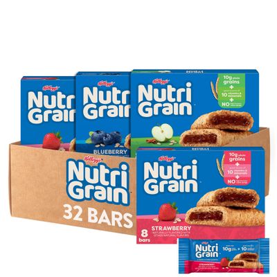 Nutri-Grain Soft Baked Breakfast Bars, Kids Snacks, Whole Grain, Variety Pack (4 Boxes, 32 Count)