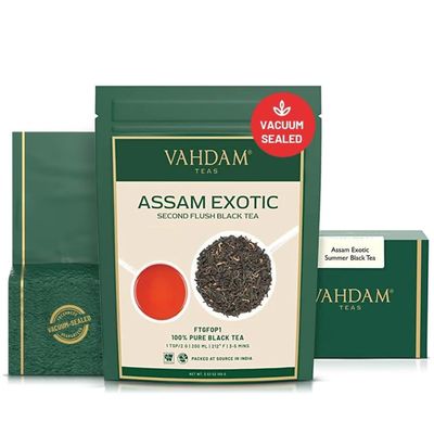 VAHDAM, Fresh Harvest Assam Tea Leaves with Golden Tips, 3.53oz (50 Cups) Strong, Malty & Rich - Exotic Assam Tea Loose Leaf | Pure Assam Black Tea | English Breakfast Tea