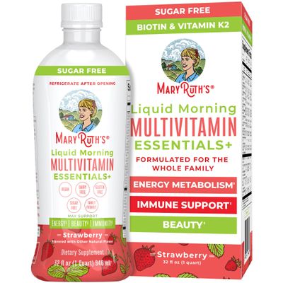 MaryRuth's Liquid Morning Multivitamin Essentials+ | Vitamin A C D E B6 B12 K2 Biotin Zinc | Mens Womens Multivitamin | Immune Support | Beauty | Sugar Free | Vitamins for Ages 1+ | Vegan | 32 Fl Oz