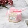 100PCS Hexagon Candy Boxes with Ribbon Baby Shower Boxes Wedding Party Favors Gift Chocolate Packing Box Paper Bags for Gifts (Watermelon Red) view 2
