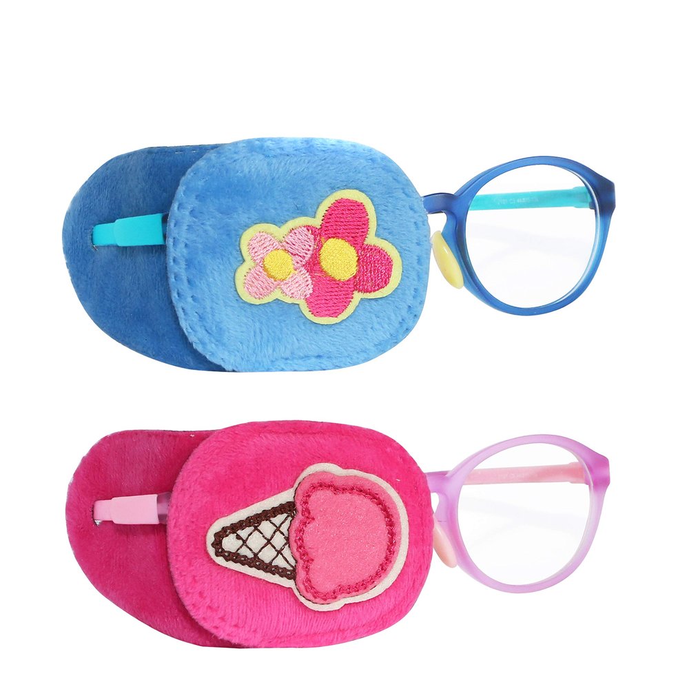 Astropic 2Pcs Eye Patches for Kids | Girls Eye Patch for Glasses | Medical Eye Patches for Children with Lazy Eye | Amblyopia Eye Patch for Toddlers to Cover Either Eye (Pink Icecream & Blue Flower)