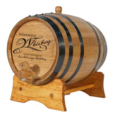Personalized 1 Gallon Oak Barrel For Aging Whiskey (5 Liter) w/Wood Stand, Bung & Spigot - Age Cocktails, Bourbon, Whisky, Rum, Tequila, Mead Wine - Wooden 5L Mini Whiskey Barrels (B415)