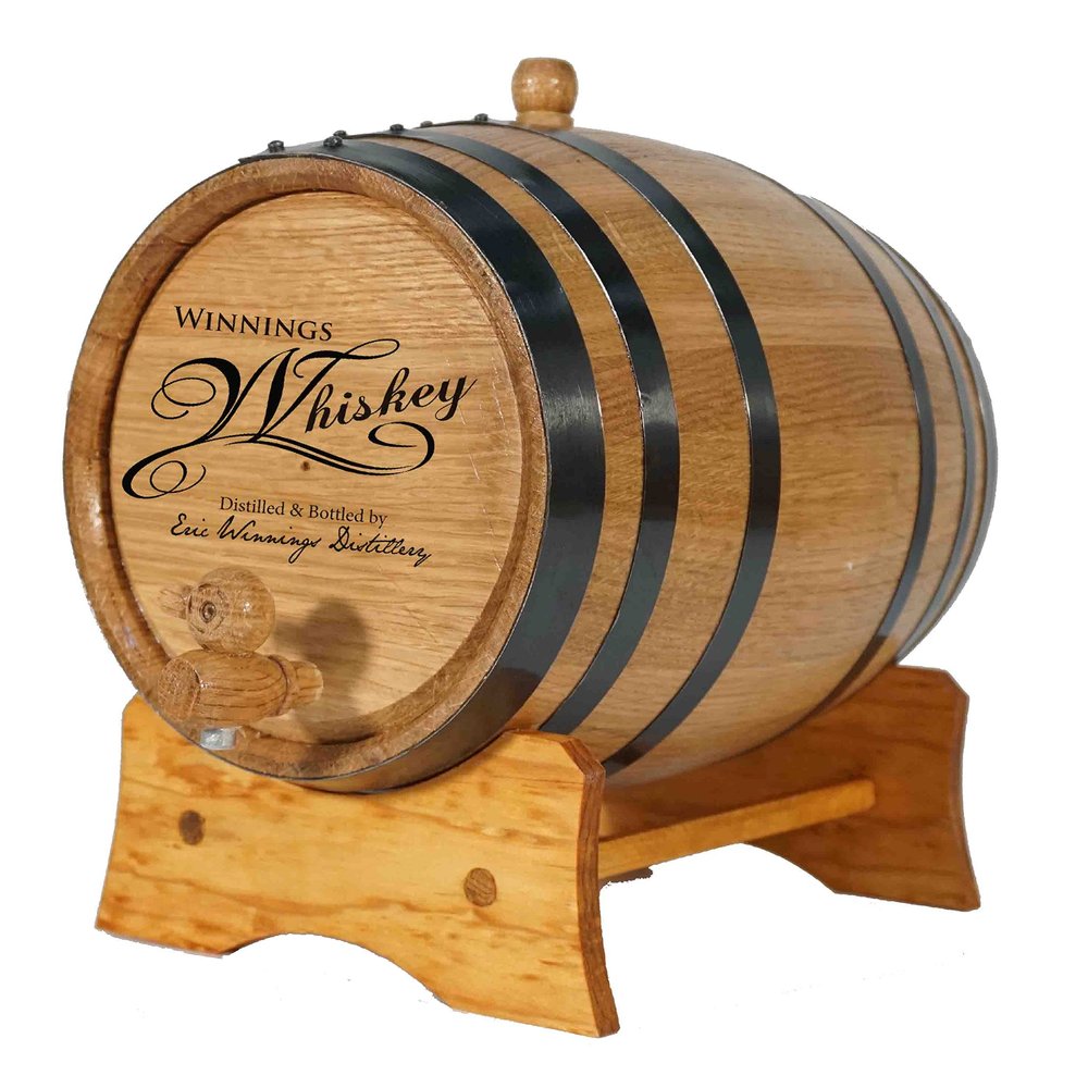 Personalized 1 Gallon Oak Barrel For Aging Whiskey (5 Liter) w/Wood Stand, Bung & Spigot - Age Cocktails, Bourbon, Whisky, Rum, Tequila, Mead Wine - Wooden 5L Mini Whiskey Barrels (B415)