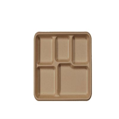 World Centric Five Compartment Unbleached School Fiber Tray -- 400 per case.