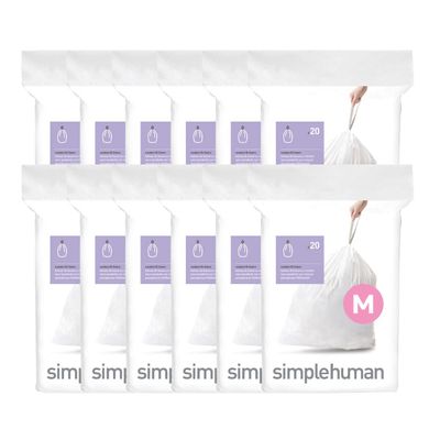 simplehuman Code M Custom Fit Liners, Tall Kitchen Extra Strong Trash Bag, 45 Liter / 12 Gallon, 12 Refill Packs (240 Count)
