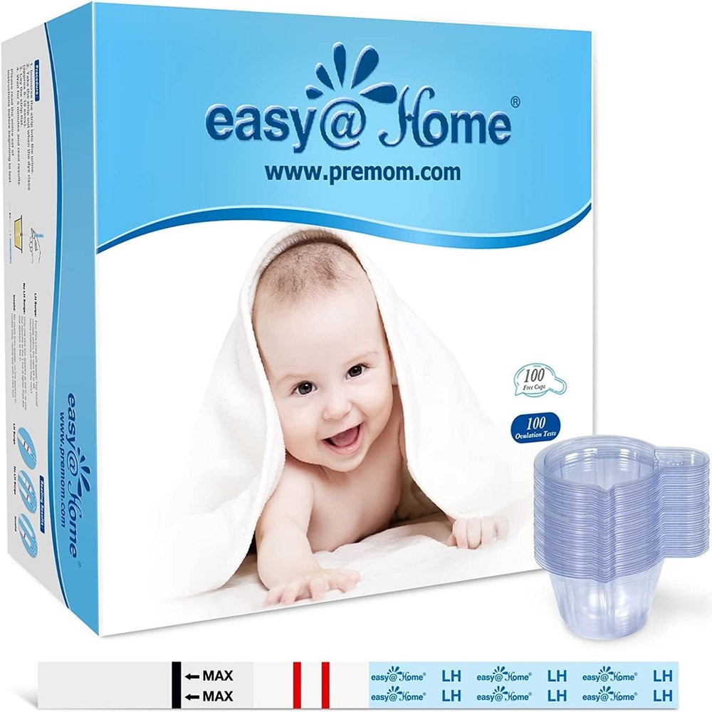 Easy@Home Ovulation Test Strips, 100 Pack Fertility Tests, Ovulation Predictor Kit, FSA Eligible, Powered by Premom Ovulation Predictor iOS and Android App, 100LH+100 Urine Cups