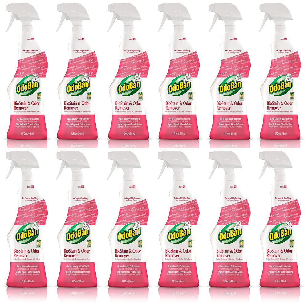 OdoBan Professional Cleaning BioStain and Odor Remover for Carpet and Upholstery, Made in the USA, 32 oz Ready-to-Use Spray 12-Pack