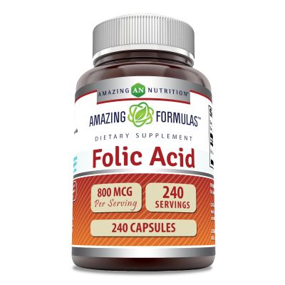 Amazing Formulas Folic Acid (Vitamin B9) 800 Mcg Supplement | Capsules | Non-GMO | Gluten-Free | Made in USA (1 Pack | 240 Count)