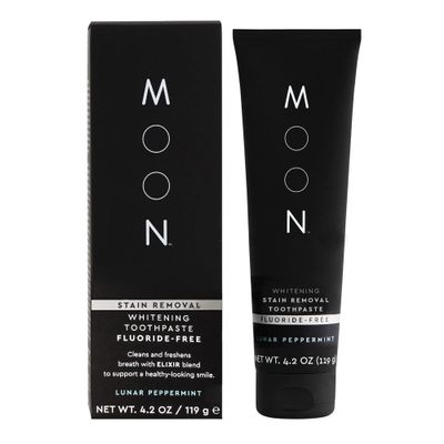 MOON Fluoride Free Toothpaste - Stain Removal Teeth Whitening Toothpaste for Adults & Children - with Essential Oils, Green Tea & Mica - Gentle on Enamel & Gums - Peppermint (4.2 Oz)