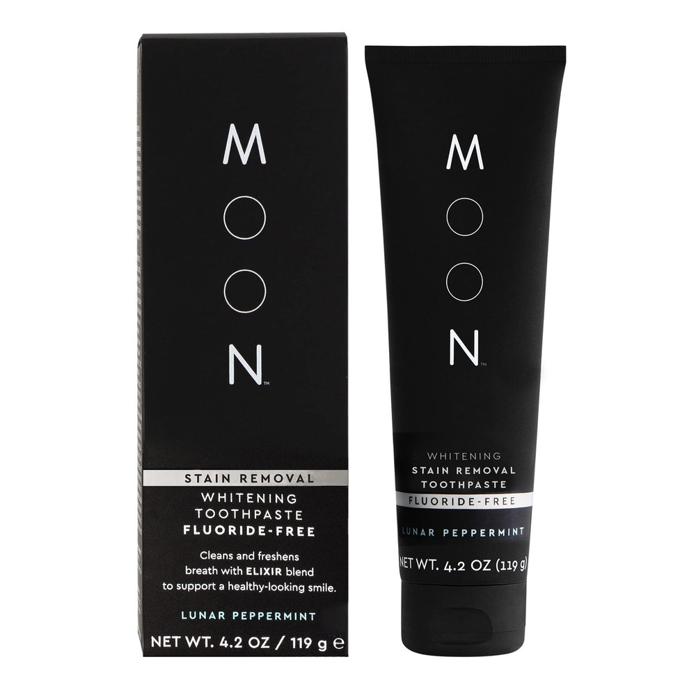 MOON Fluoride Free Toothpaste - Stain Removal Teeth Whitening Toothpaste for Adults & Children - with Essential Oils, Green Tea & Mica - Gentle on Enamel & Gums - Peppermint (4.2 Oz)