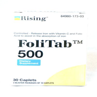 FoliTab 500 Controlled-Released Iron with VIT. C and Folic Acid, 30 caplets/Box