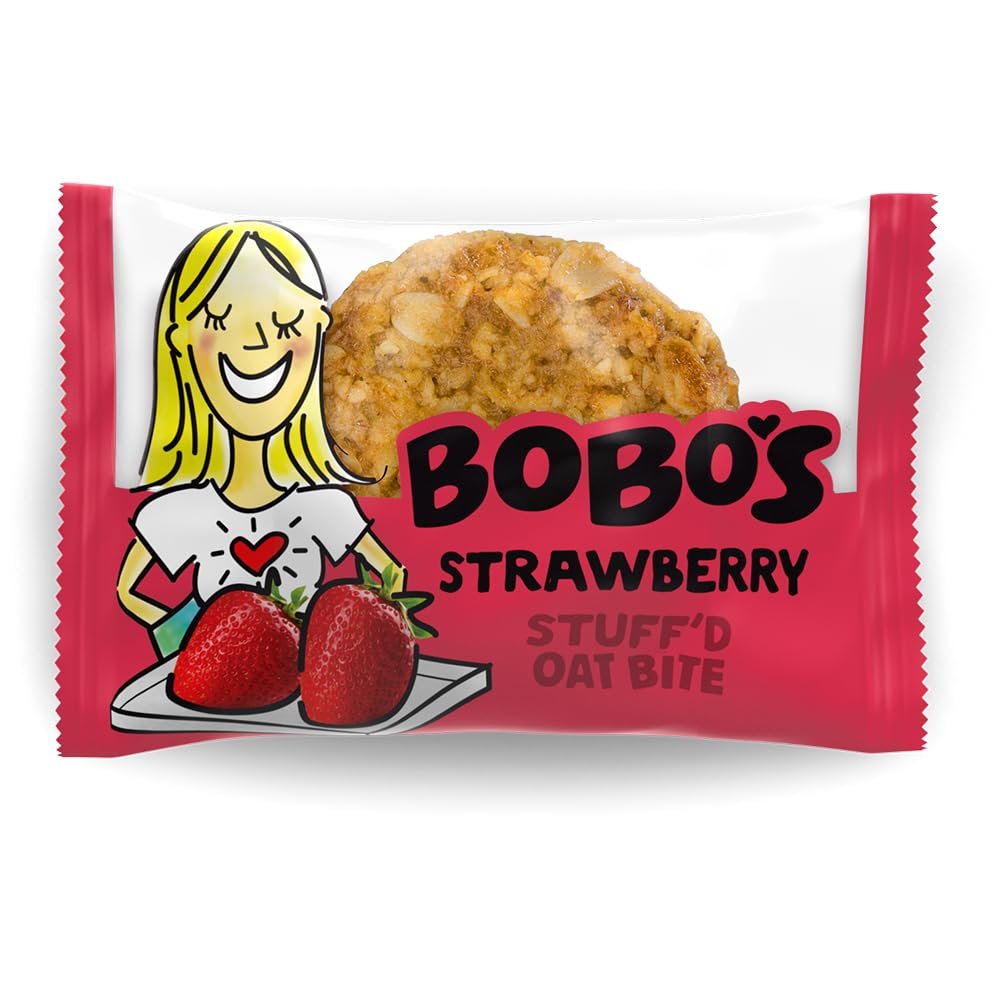 Bobo's Oat Stuff'd Bites (Strawberry, 30 Pack Box of 1.3 oz Bites) Gluten Free Whole Grain Rolled Oat Snack- Great Tasting Vegan On-The-Go Snack, Made in the USA