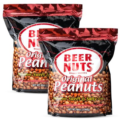 BEER NUTS Original Peanuts - Sweet & Salty Bar Nuts - Gluten Free, Kosher, Low Sodium Peanut Snacks Made In The USA - 46oz Resealable Bag (Pack of 2)