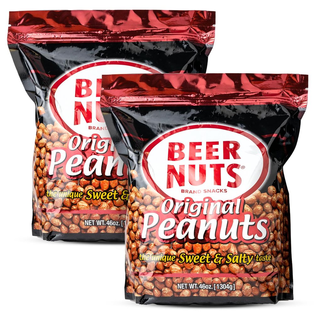 BEER NUTS Original Peanuts - Sweet & Salty Bar Nuts - Gluten Free, Kosher, Low Sodium Peanut Snacks Made In The USA - 46oz Resealable Bag (Pack of 2)