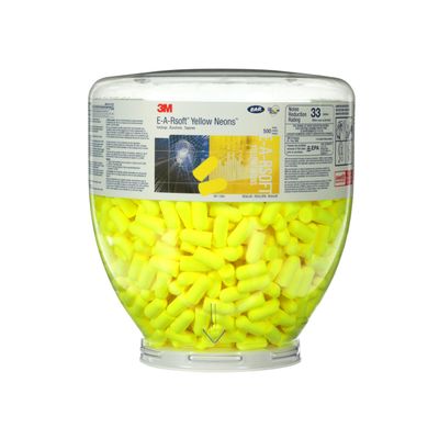 3M Ear Plugs, E-A-Rsoft Yellow Neons 391-1005, Bottle of 400 Pair of Disposable Earplugs, Slightly Longer, Uncorded, 33 NRR, Tapered Cylinder Shape, Slow Recovery Foam