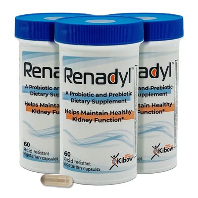 Kibow Renadyl Kidney Probiotic Supplement | Urea, Creatinine, & Uric Acid Support | 45 Billion CFUs | Clinically Tested, Non-GMO, & Made in USA, 180 Capsules (3 Bottles, 3 Month Supply)