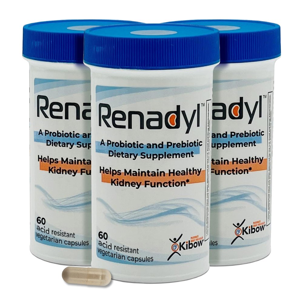 Kibow Renadyl Kidney Probiotic Supplement | Urea, Creatinine, & Uric Acid Support | 45 Billion CFUs | Clinically Tested, Non-GMO, & Made in USA, 180 Capsules (3 Bottles, 3 Month Supply)