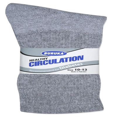 Grey/Size 10-13 - 6 Pack Diabetic Crew Socks w/Non-Binding Top & Cushion Sole