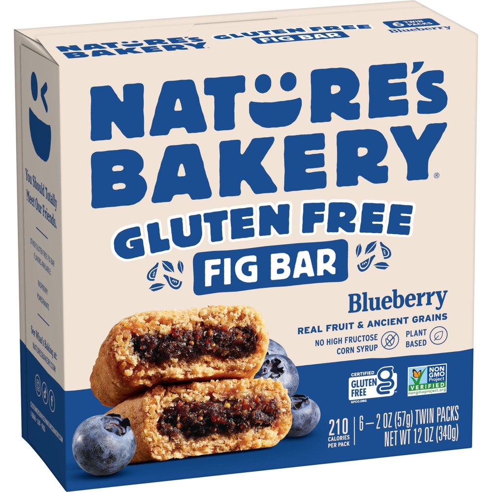 Natures Bakery Gluten Free Fig Bars, Blueberry, Real Fruit, Vegan, Non-GMO, Snack Bar, 1 Box With 6 Twin Packs (6 Twin Packs)