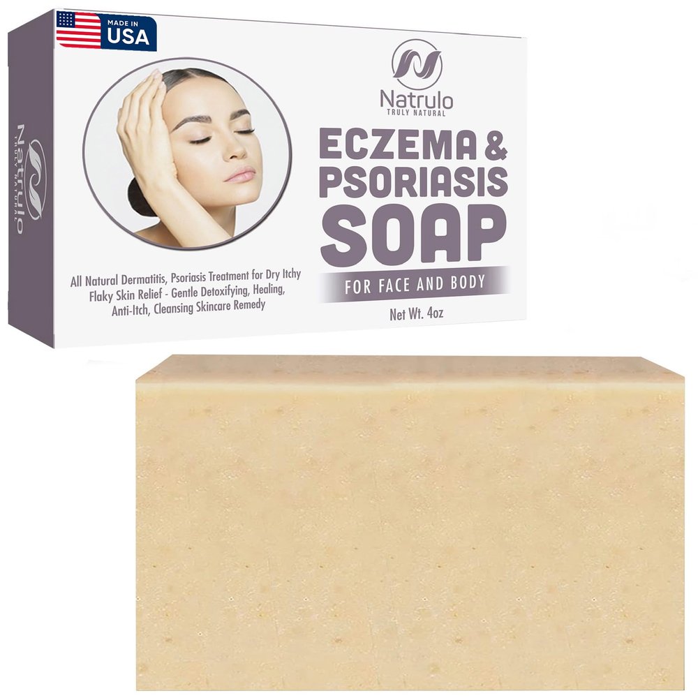 Eczema Soap Bar for Face and Body  All Natural Dermatitis, Psoriasis Treatment for Dry Itchy Flaky Skin Relief  Gentle Detoxifying, Healing, Anti-Itch, Cleansing Skincare Remedy  Eczema Soap Bar