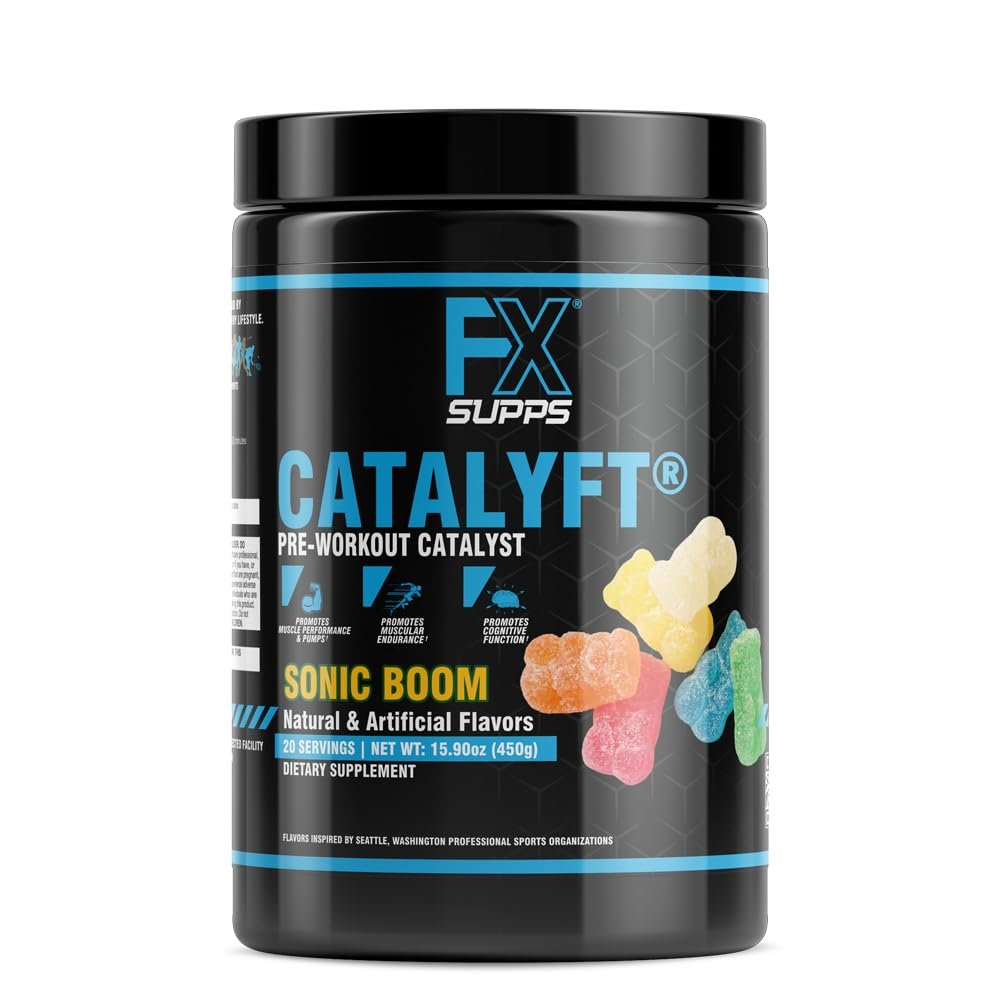 FXSUPPS Catalyft Pre-Workout Powder Drink for Men and Women, Sonic Boom | with Creatine, Caffeine & Beta-Alanine | 20 Servings (1-Pack)