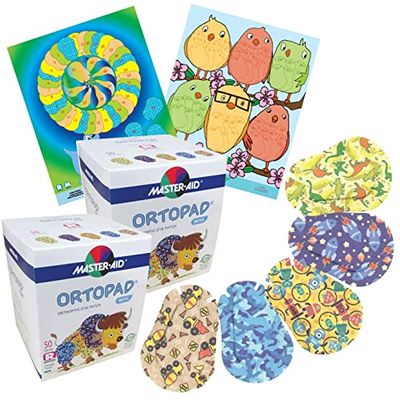 Ortopad Bamboo Boys Eye Patches, 100-Pack (Regular Size, 4+ yrs) 2 Boxes and 2 Posters