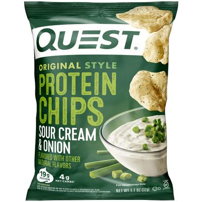 Quest Nutrition Sour Cream & Onion Protein Chips, 19g Protein, 4g Net Carbs, Low Carb, Gluten Free, 1.1 oz (Pack of 12)
