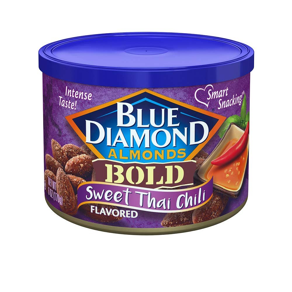 Blue Diamond Almonds Sweet Thai Chili Flavored Snack Nuts, 6 Oz Resealable Cans (Pack of 12)