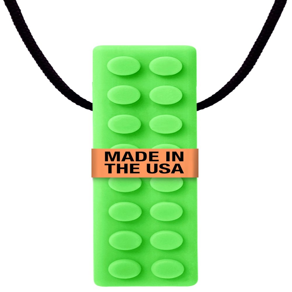 ARK Brick Stick, Chew Necklaces for Sensory Kids and Adults, Oral and Hand Fidget for Autism, ADHD, SPD, Anxiety, Medical-Grade Textured Chew Necklace, XT, Medium Firm, Lime Green