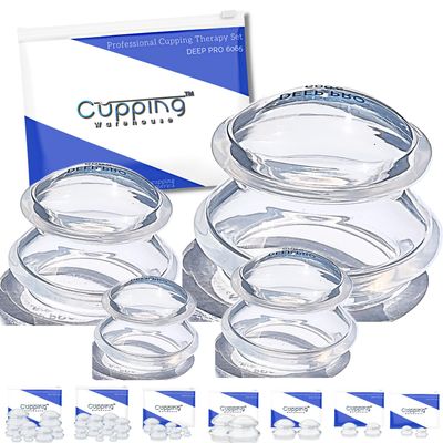 Cupping Warehouse Supreme 4 DEEP PRO 6065 Cup (4 Sizes) Cupping Therapy Sets Professional and Self Care Chinese Silicone Anti Cellulite Massage Suction Cups for Joint, Pain, Muscles, Fascia, Lymph