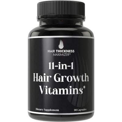 11-in-1 Vegan Hair Growth Vitamins for Thinning & Brittle Hair  Advanced Vitamin Complex with 5000mcg Biotin, Pumpkin Seed, Zinc. Supports Thicker, Healthier-Looking Scalp for Women & Men