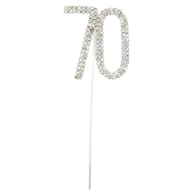 4 x 2.5 in Number 70 Numeral diamante rhinestone Cake topper Pick for Age 70 birthday 70th anniversary diamond wedding parties