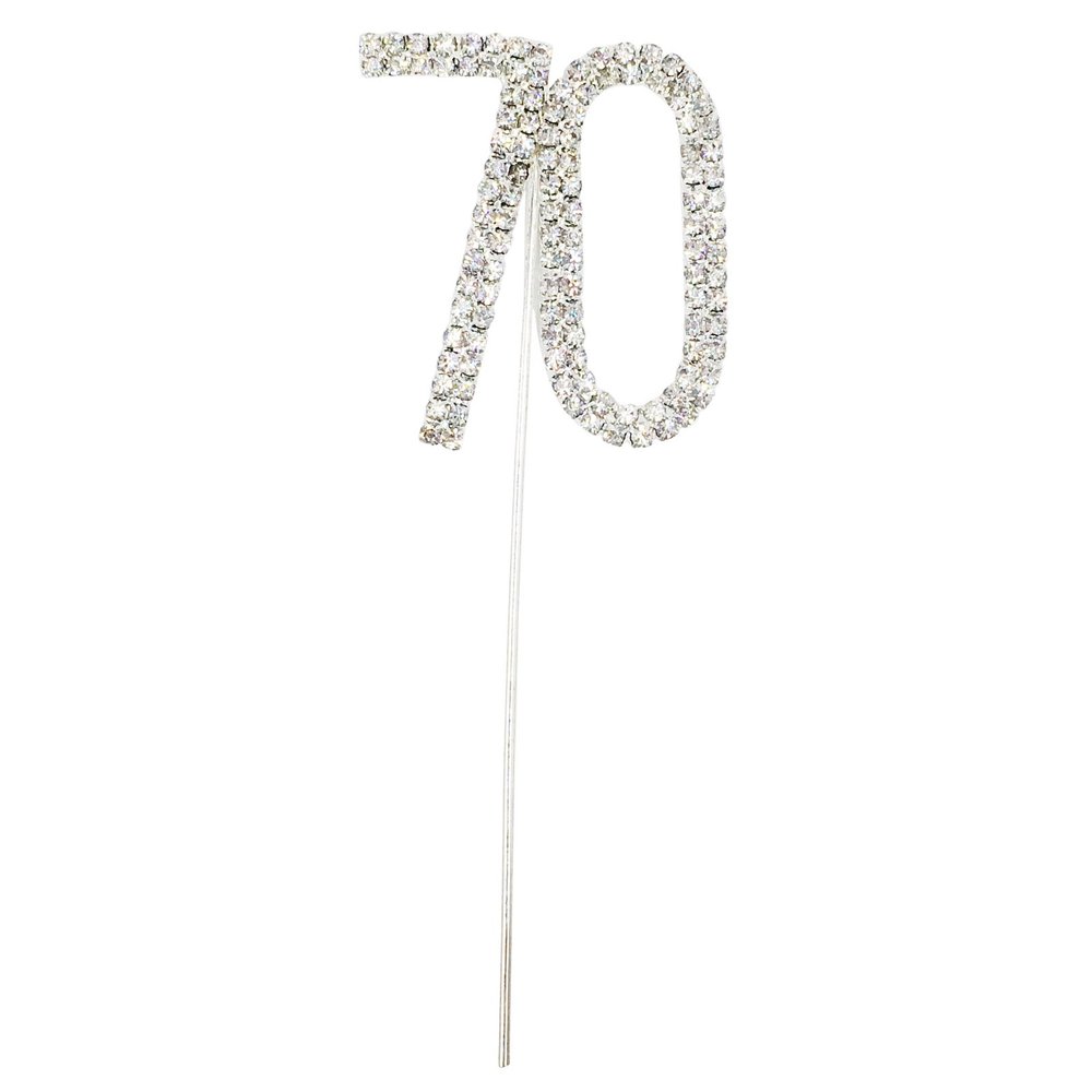 4 x 2.5 in Number 70 Numeral diamante rhinestone Cake topper Pick for Age 70 birthday 70th anniversary diamond wedding parties