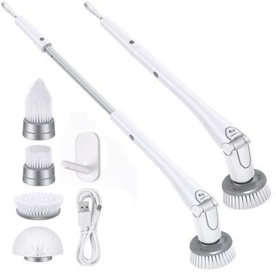 Tilswall Cordless Electric Spin Scrubber - IPX7 Waterproof Cleaning Brush with 180Min Runtime & 43" Extendable Handle, Ideal Gift for Home/Bathroom/Car (Includes 4 Brush Heads)