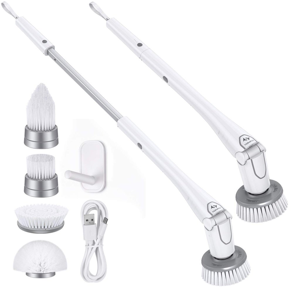 Tilswall Cordless Electric Spin Scrubber - IPX7 Waterproof Cleaning Brush with 180Min Runtime & 43" Extendable Handle, Ideal Gift for Home/Bathroom/Car (Includes 4 Brush Heads)