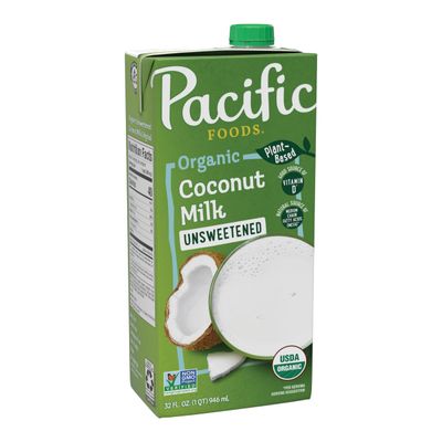 Pacific Foods Organic Unsweetened Coconut Milk, Plant Based Milk, 32 oz Carton