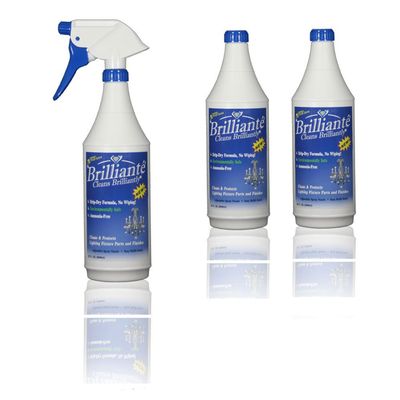 Brilliante Crystal Chandelier Cleaner - Manual Sprayer 32oz Environmentally Safe, Ammonia-free, Drip-dry Formula, Made in USA (3 Pack)