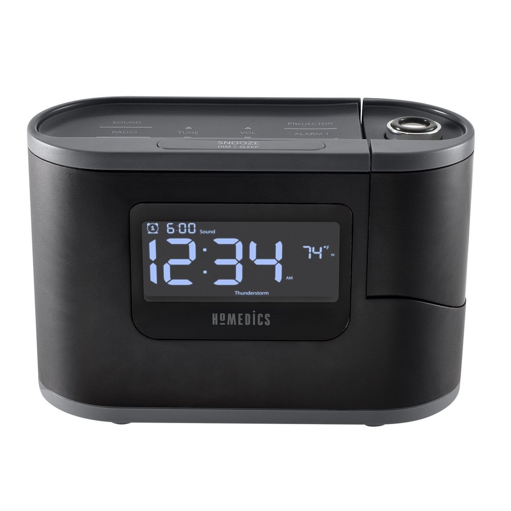 HoMedics SoundSleep Recharged Alarm Clock & White Noise Sound Machine, 6-in-1 Projection Alarm Clock and Sleep Sound Machine, 8 Nature Sounds and Indoor Temperature Sensor, Auto-Off Timer