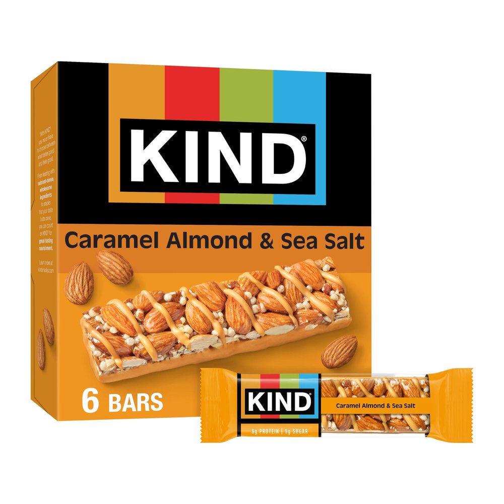 KIND Healthy Snack Bar, Caramel Almond & Sea Salt, 5g Sugar | 6g Protein, Gluten Free Bars, 1.4 OZ, (60 Bars)
