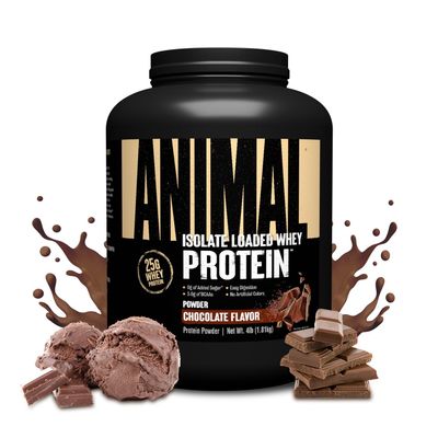 Animal Whey Isolate Protein Powder - Loaded for Pre & Post Workout Muscle Builder and Recovery with Digestive Enzymes for Men & Women - 25g Protein, Great Taste, Low Sugar - Chocolate 4 lbs