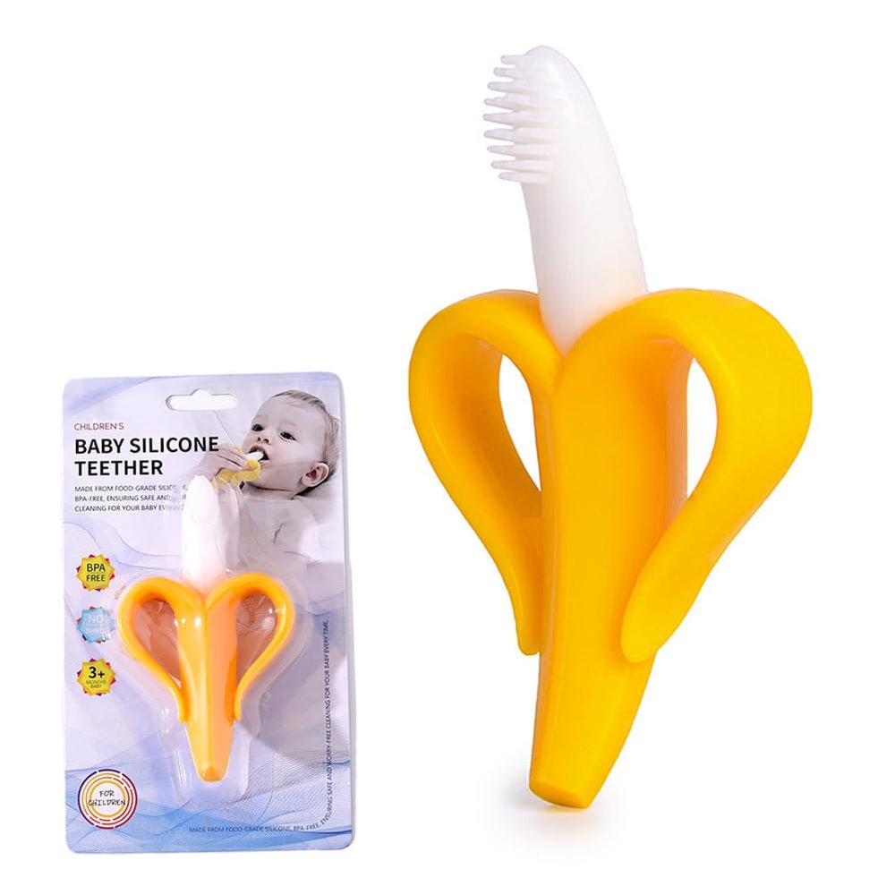 AKOAK Banana Toothbrush, Silicone Banana Massage Toothbrush, Massage to Relieve Baby Gum Pain, Pack of 1