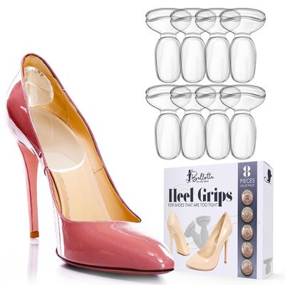 Ballotte Premium Silicone Heel Pads for Shoes. Soft Heel Grips or Inserts for Big Shoes, Alleviates Slipping & Discomfort, Comfortable Cushioning for High Heels, 8-Pack (Natural)