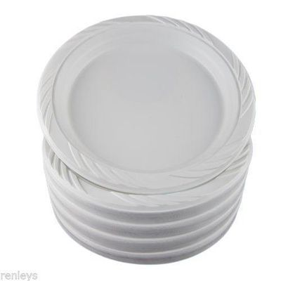 100 White 9" Plastic Party Plates Disposable Dinner Wedding Plastic Dishes
