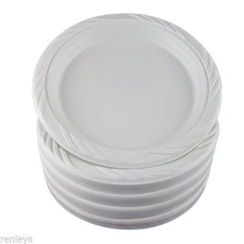 100 White 9" Plastic Party Plates Disposable Dinner Wedding Plastic Dishes