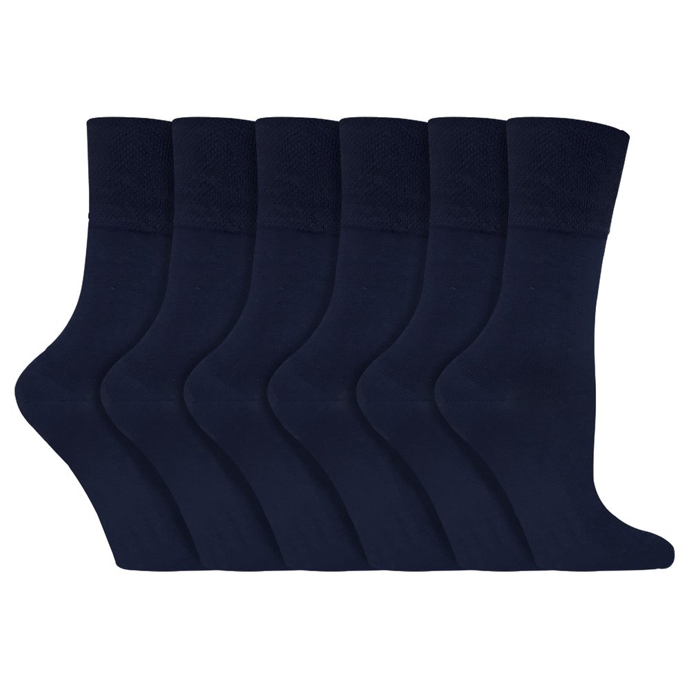 Gentle Grip - 6 Pack of Ladies Diabetic Socks - 5-9 US / 4-8 UK (Dark Blue)